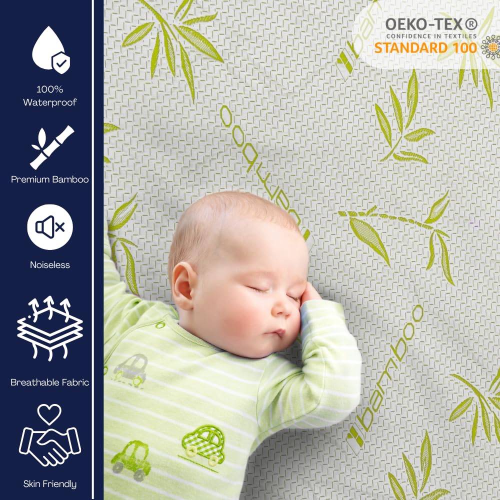 Bamboo Mattress Protector with Zipper - 100% Waterproof Queen Size Cooling Mattress Cover - Ultra Soft Jacquard Fabric Breathable Noiseless Mattress Pad Covers - Zippered Mattress Encasement
