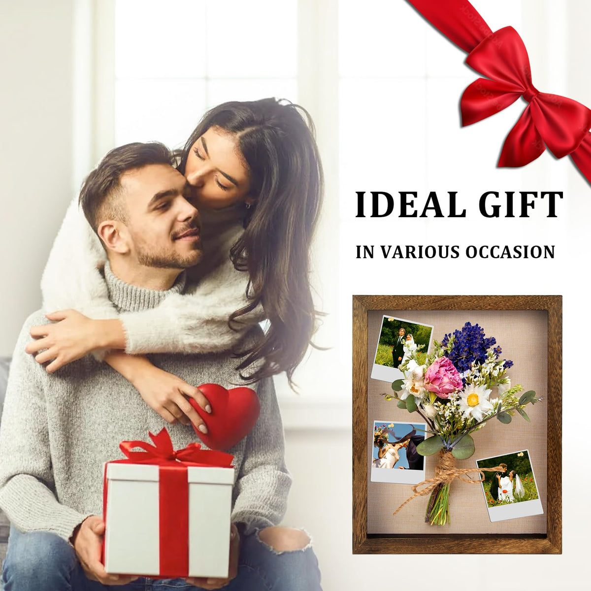 YEPOTUE Shadow Box Frame 11x14, Deep Shadow Box Display Case with Linen Back and Removable Shelves, Wooden Memory Box for Wedding Bouquet, Photos, Medals, Keepsakes (Brown)
