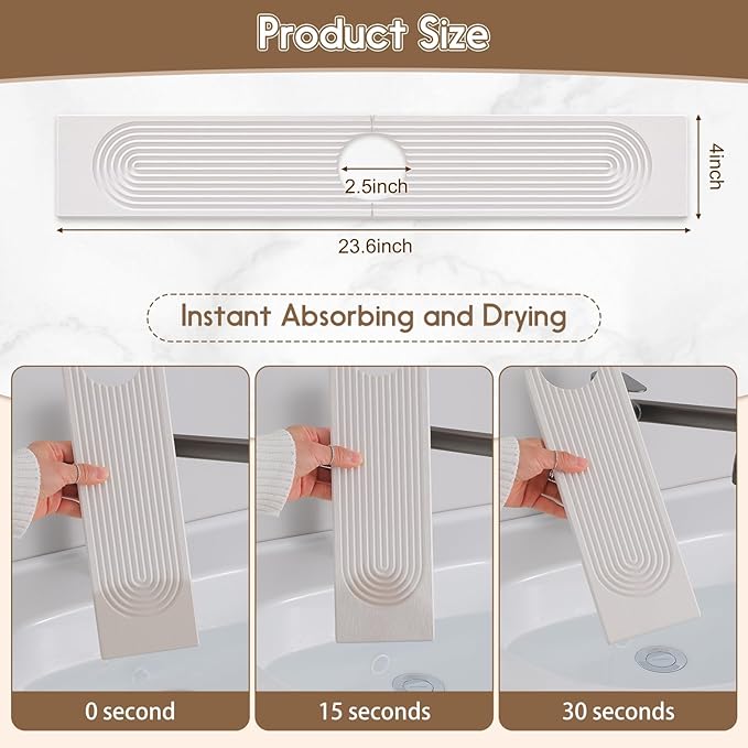 Faucet Mat for Kitchen Sink, Diatomite Quick Drying Tray, 23.6Inch Kitchen Sink