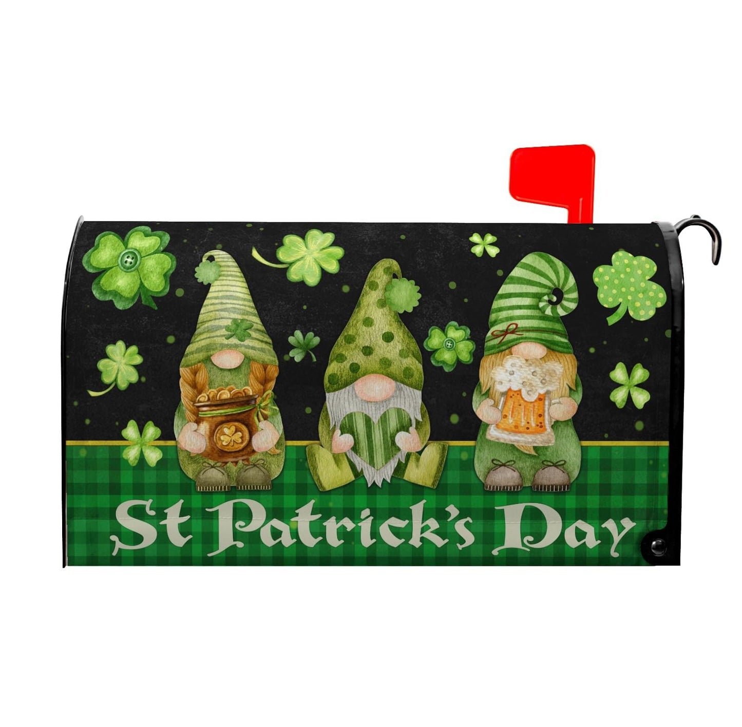 VentuCoven St Patricks Gnomes Mailbox Cover - Shamrock Mailbox Covers Magnetic Standard Size 21x18 in -Decoration for Garden - Green Clover