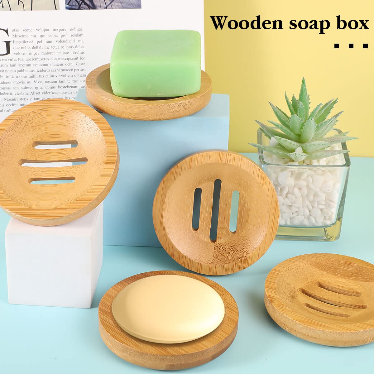 12 Pcs Bamboo Soap Dishes, Wooden Soap Tray Soap Holder, Shampoo Bar Holder Bar Soap Holder for Bathroom, Kitchen (Round)