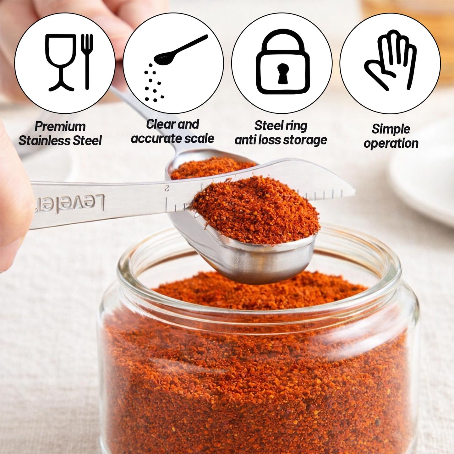 Set of Stainless Steel Measuring Spoons with Leveler for Precise Baking