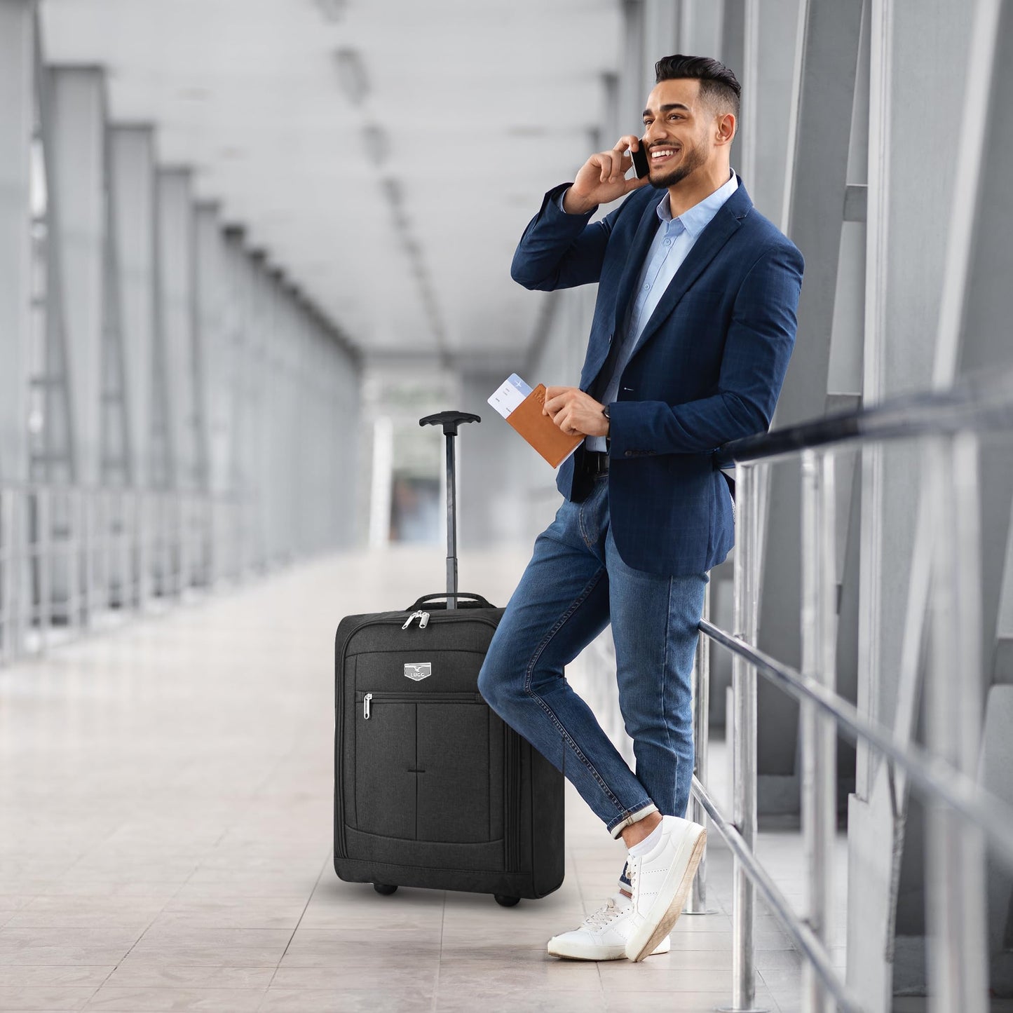 LUGG Cabin Size Lightweight Luggage - Durable 600D Polyester Snowflake Push Up Trolley - Solid Wheels - Easyjet, Ryanair, British Airways - Airway Locker (45x36x20cm)