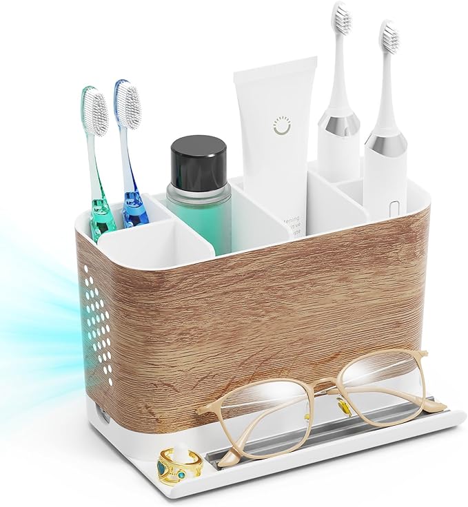 Bathroom Organizers and Storage 6 Slots Wood Grain Electric Toothbrush Holders