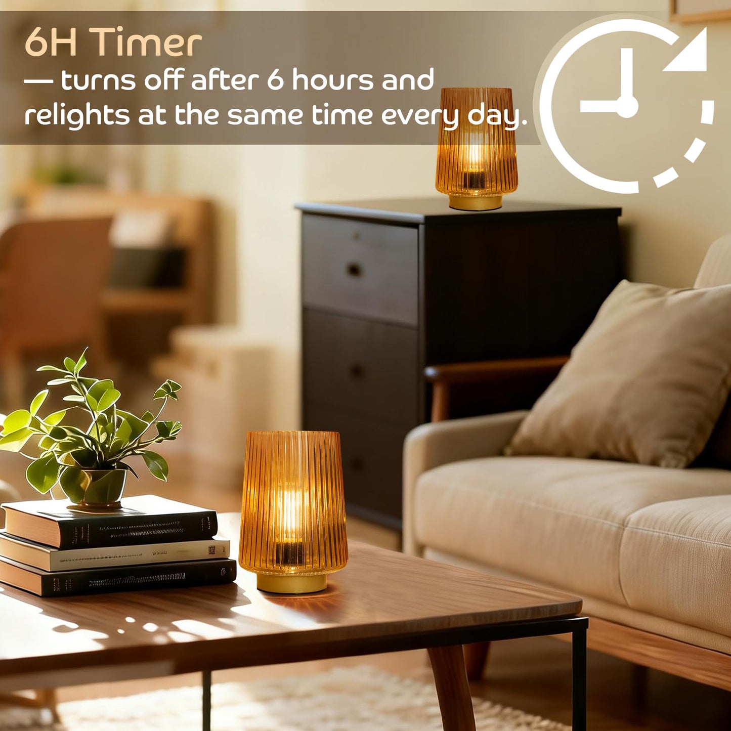 LUSHARBOR Battery Operated Decorative Lamp with Timer, Small Cozy Table Lamp for Bedside & Home Decor, Aesthetic Cordless Battery Powered Accent Lamp for Living Room Shelf, Amber
