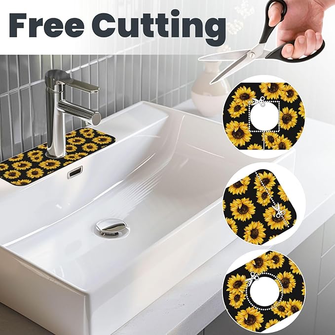 Sunflowers Black Vintage Paingting Kitchen Sink Splash Guard Faucet Mat 1 Pcs