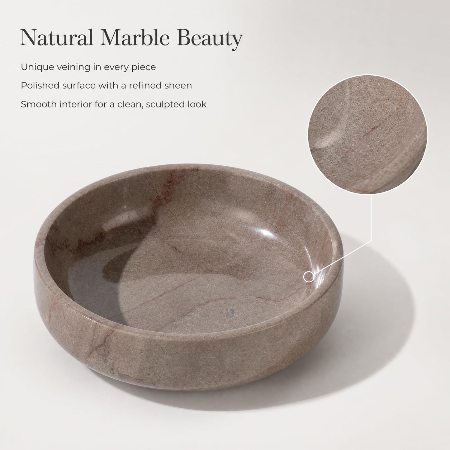 NEAMVCT Natural Marble Decorative Bowl 17cm 4.5cm Height, Multifunctional Serving Bowl for Jewelry, Keys, Candy, Snacks, Fruits Modern Home Decor for Entryway, Coffee Table, Bedroom