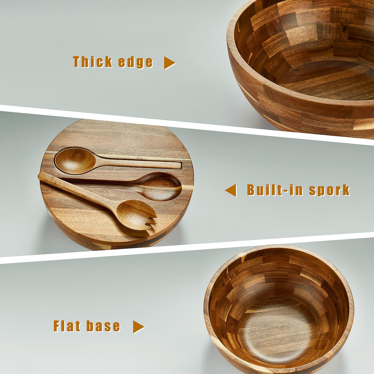 JOYMAY Salad Bowls Wood Salad Bowl Set with Lid 11.8 Inch Large Wooden Bowls Set Acacia Wood Serving-Bowl with Serving Utensils Bowl for Kitchen, Dining, Party