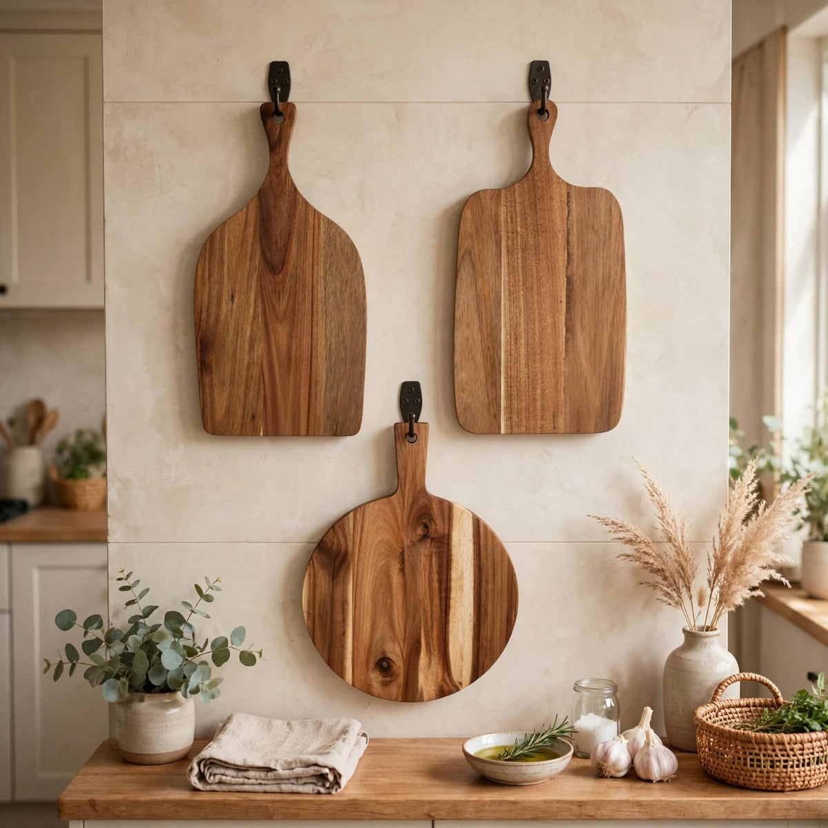 Ama Poem 3 Pack Acacia Wood Cutting Boards with Handle