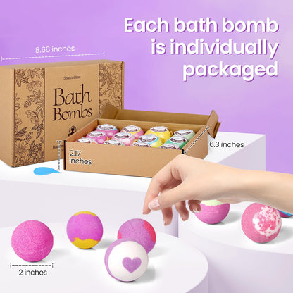 SeasonBliss Bath Bombs for Women, 12 Pack Handmade Bubble Shower Bombs Set, Shea Butter & Individually Wrapped, Present Idea for Her/Him, Wife, Mom Women