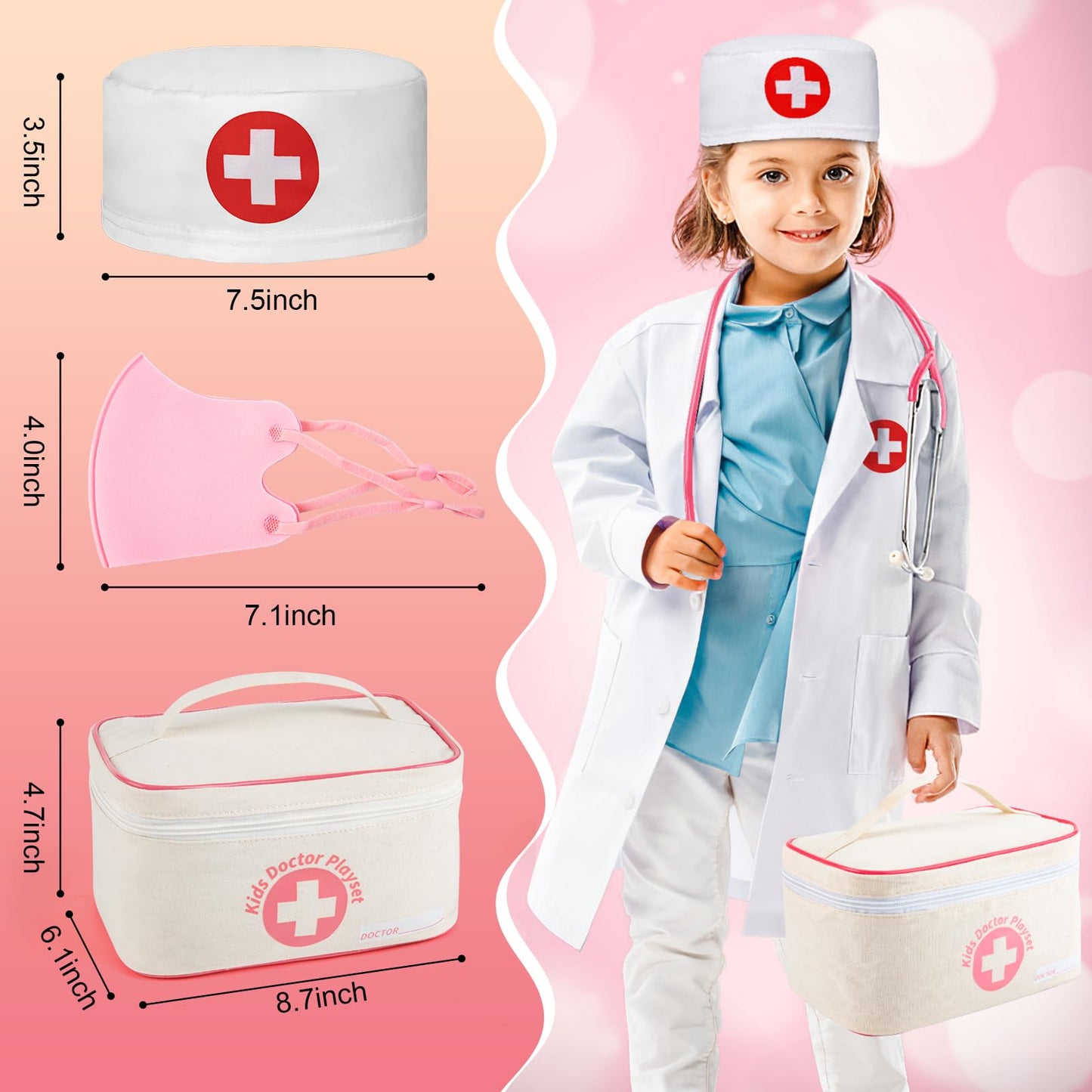 Tigerhu 32pcs Doctors Set for Kids, Kids Doctor Sets Wooden Dentist Tool Kit with Stethoscope, Doctor Roleplay Costume Dress-Up, Gifts for 3 4 5 6 Years Old Girls