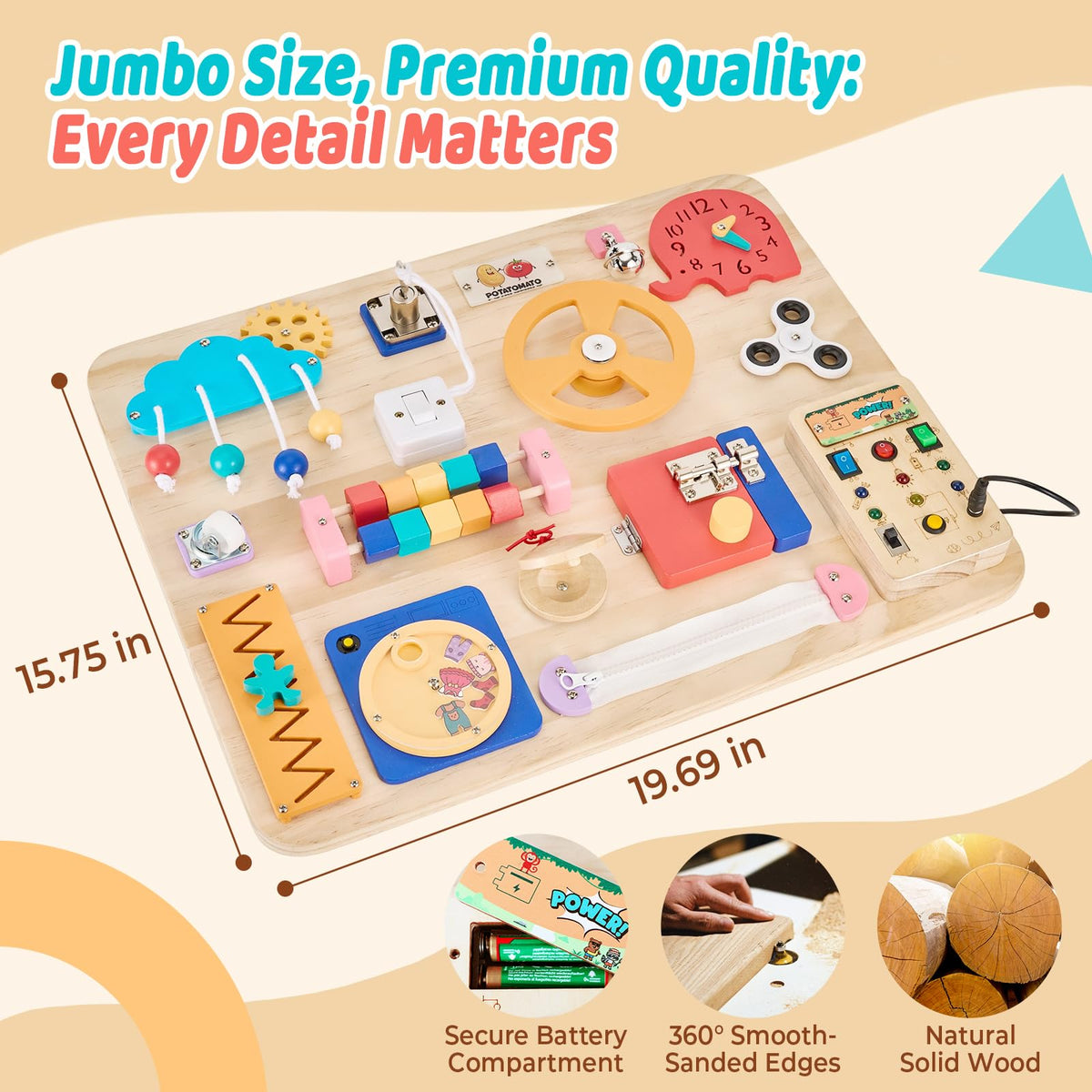 Large Montessori Busy Board for Toddlers,Wooden Sensory Toy