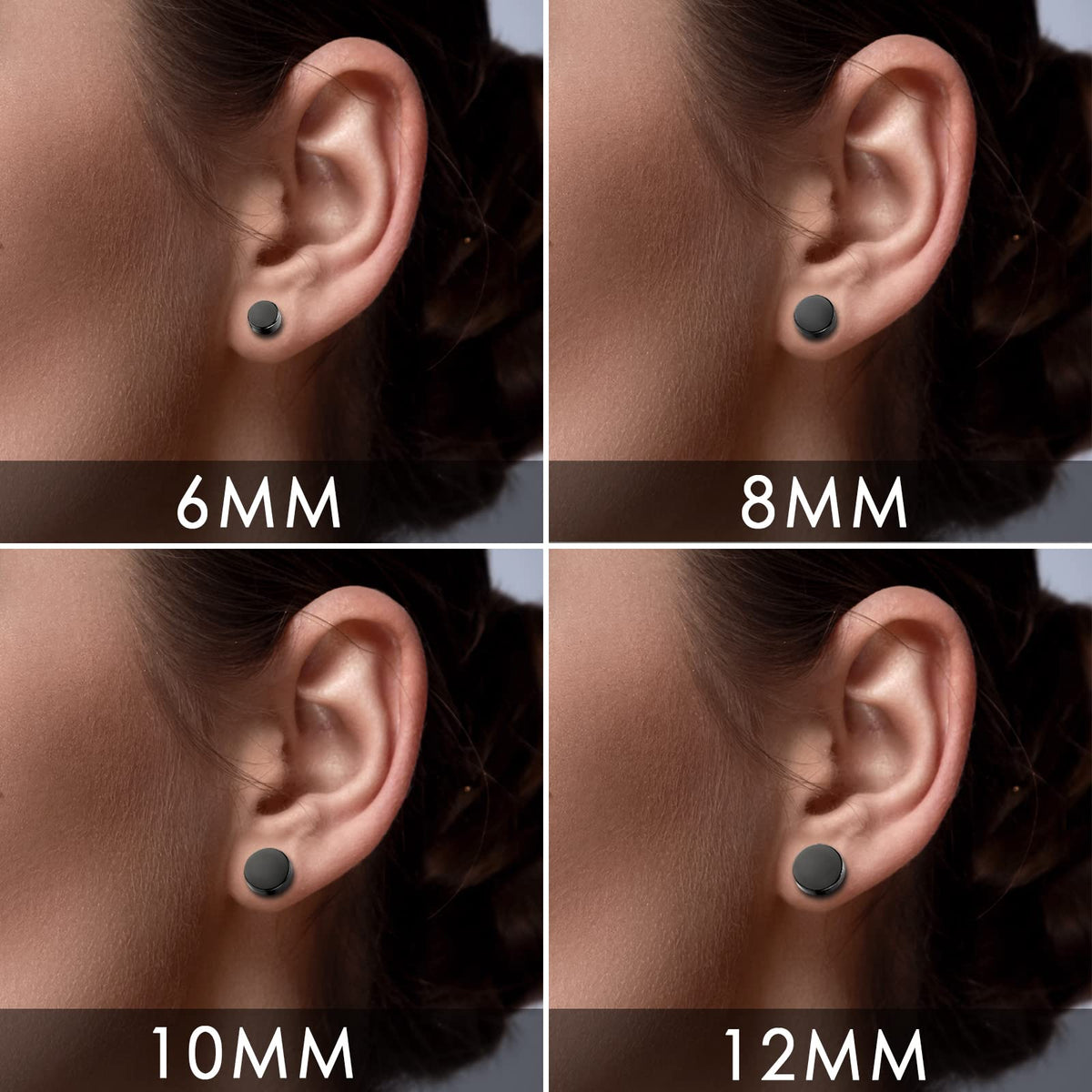 Rofusn Punk 10mm Stainless Steel Black Non-piercing Clip On Fake Cheater Stud Earrings for Men Women
