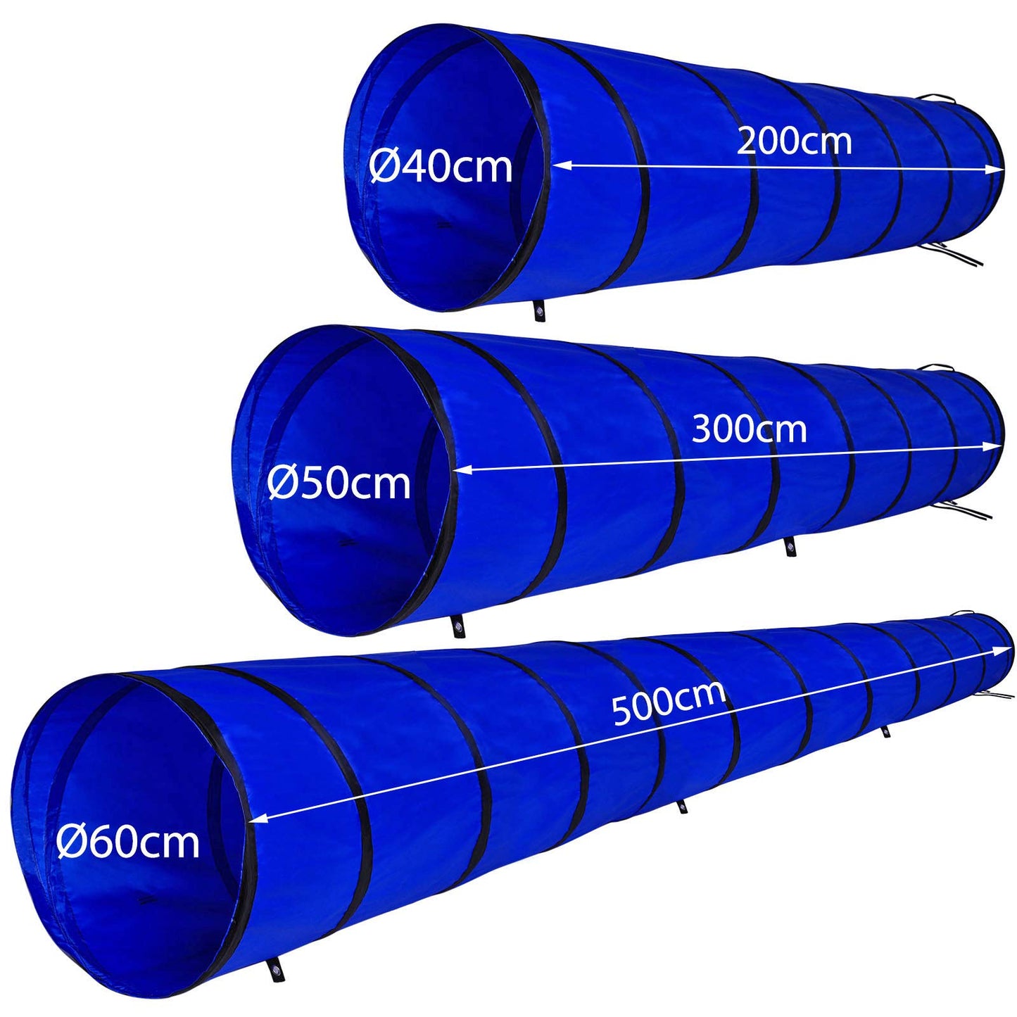 lionto Outdoor Tunnel Robust for Large and Small Dogs, 200 x 40 cm, Foldable Play Tunnel for Children with Pegs Made of Tear-Resistant Material, Stable Agility Tunnel with Practical Carry Bag, Blue