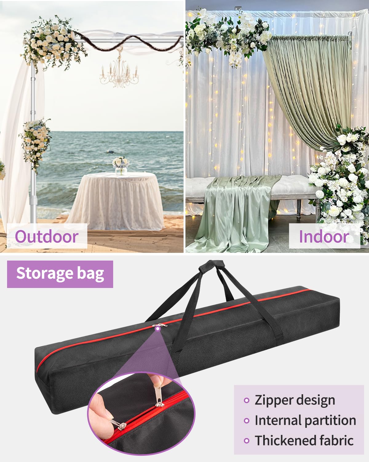 10x10 Pipe and Drape Stand Kit, Heavy Duty Backdrop Stand Adjustable, Sturdy Metal Back Drop Decoration Frame with Flat Base for Parties, Flower Wall, Wedding, Event,Trade Shows, Photo Shoot