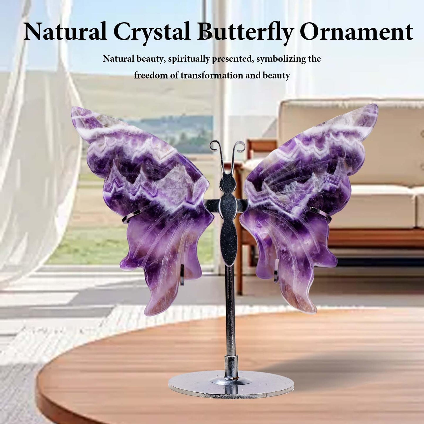 Natural Crystal Butterfly Statue Genuine Crystal Figurine Ornament, Amethyst Agate Wings, Home Office Tabletop Decor (Amethyst)