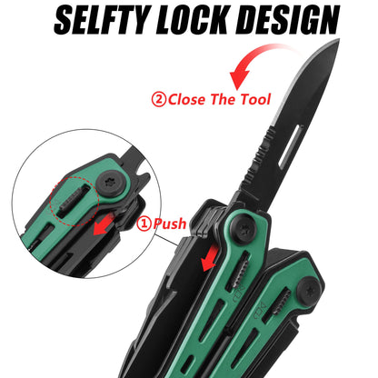 FLISSA 16-in-1 Multi Tool Pliers, Gifts for Men, Stainless Steel EDC Multitool with Pocket Knife, Belt Clip and Oxford Pouch, Self-locking Multipurpose Utility Multi-Tool for Camping Survival Outdoor