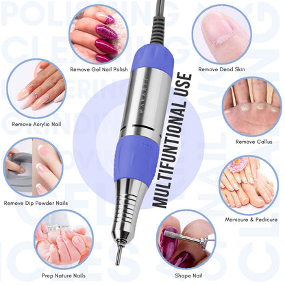 Makartt Electric Nail Drill - 35000RPM Rechargeable Efile with Coreless Motor, Nouvella Portable Nail Filer Machine for Acrylic Gel Removal with Drill Bits Set, Black