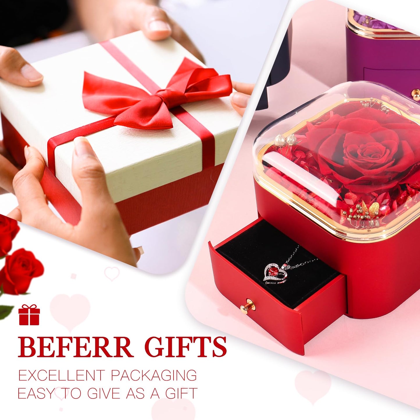 Beferr Valentines Day Gifts for Her Preserved Real Rose with Necklace Eternal Roses Forever Flowers for Delivery Prime Mothers Anniversary Birthday Gifts for Women Mom Grandma Wife Daughter Girlfriend