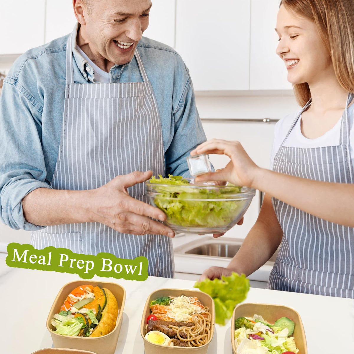 50-Pack 22oz Kraft Paper Bowls Disposable with Lids and Wooden Forks, Disposable Meal Prep Containers Paper Food Prep Containers with Lids, To Go Container for Hot Soup/Salad, Freezer & Microwave Safe