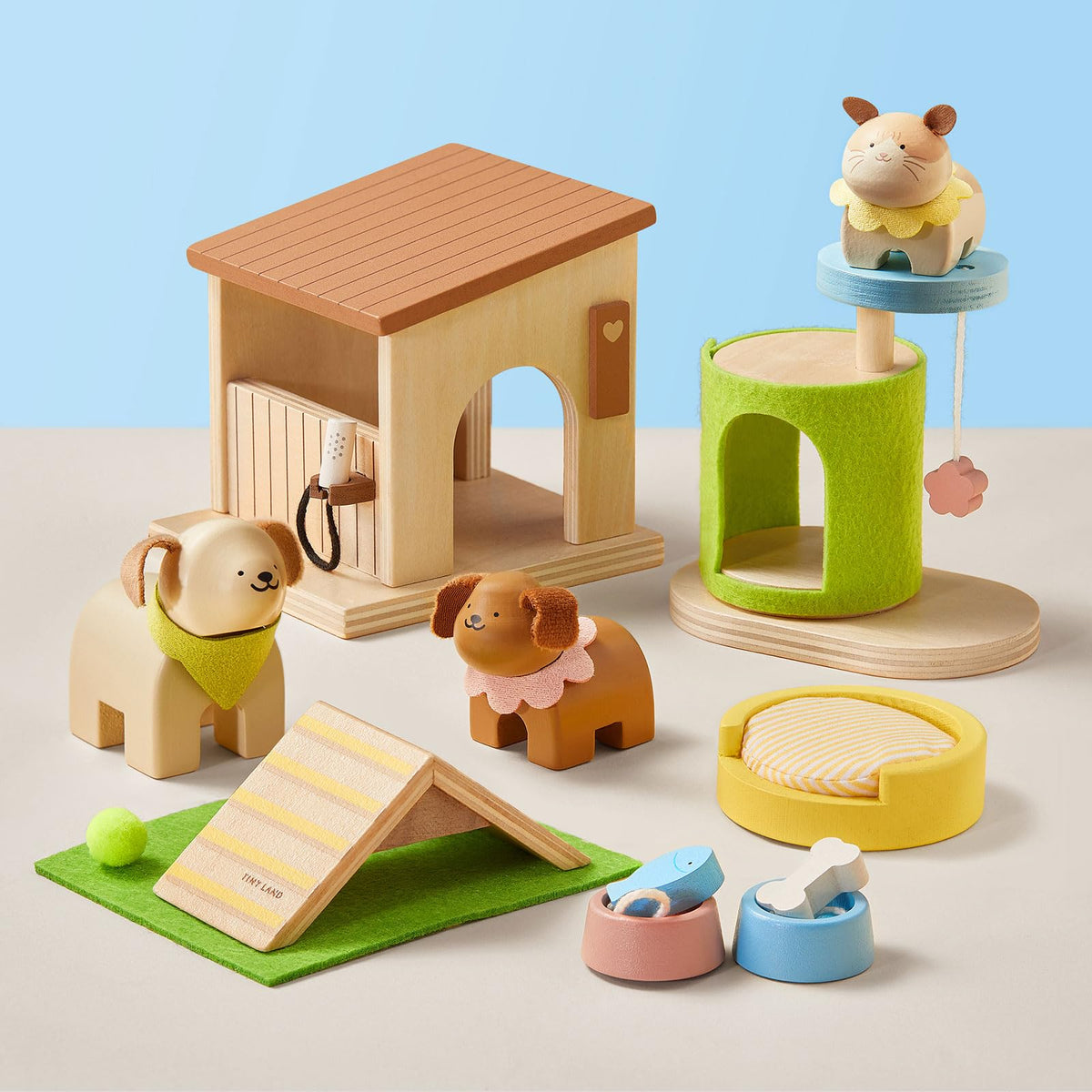 Tiny Land Wooden Dollhouse,Wooden Dollhouse Animal Set