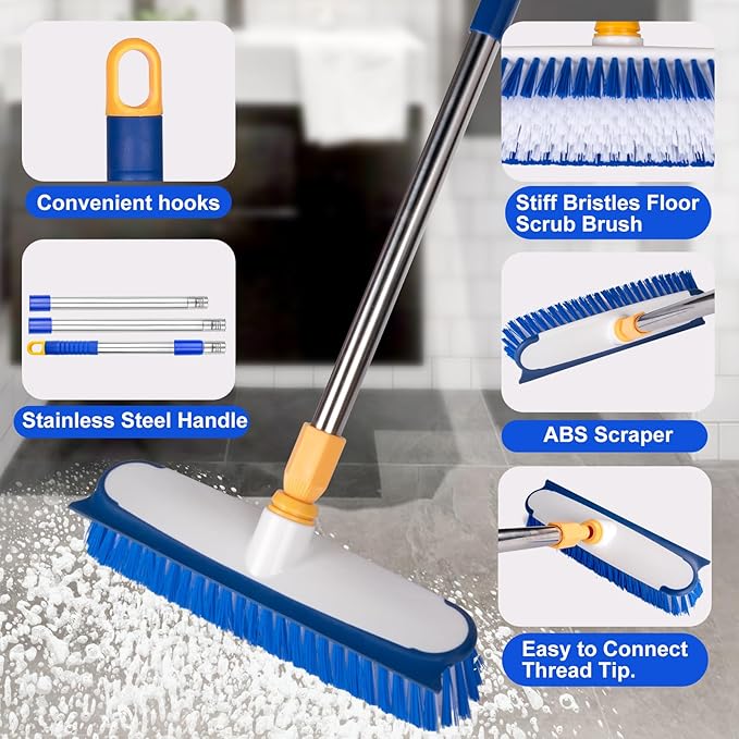 ITTAHO Floor Scrub Brush - 2 in 1 Deck Scrub Brush