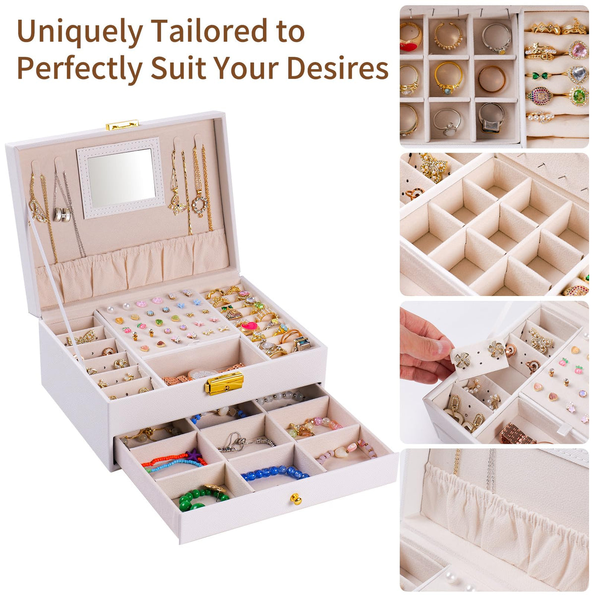 coobest Jewelry Box, 2 Layer Jewelry Organizer with Velvet Earring Organizer, Jewelry Holder Organizer Travel, White Jewelry Boxes for Women, Jewelry Boxes & Organizers for Girls, Christmas Gifts