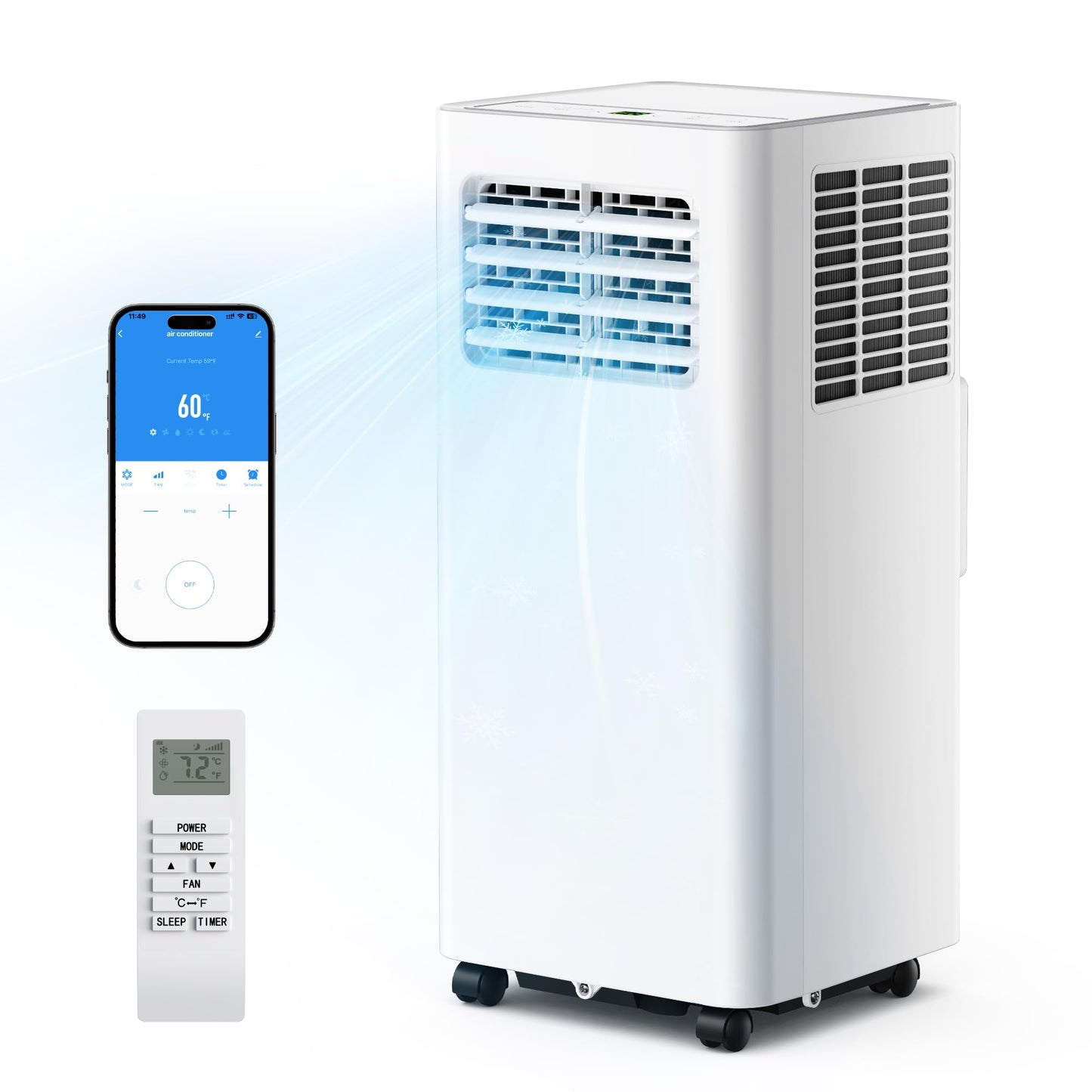 EUHOMY Portable Air Conditioners 14,000 BTU, Smart 4-in-1 Portable AC Unit Cools Up to 650 Sq.Ft, Cool, Dehumidifier, Fan, Remote/WiFi App Control, Window Kit for Bedroom, 350 CFM, 24H Timer
