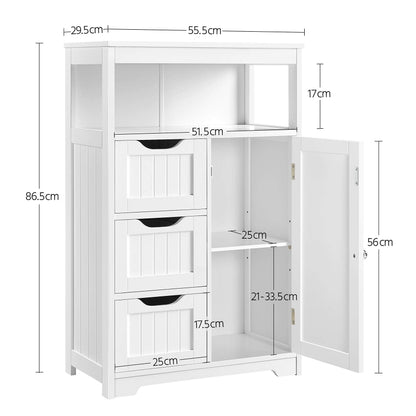 Yaheetech Bathroom Storage Units with Open Storage Shelf Free-standing Floor Cabinets Sideboard with 3 Drawers and 1 Door, Adjustable Shelf for Living Room Kitchen Entryway White