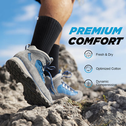 TANSTC Mens Socks Wicking Breathable Cushion Comfortable Casual Crew Socks Outdoor Multipack Performance Hiking Trekking Walking Athletic Socks 6 Pairs