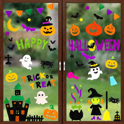 JOICEE 6pcs Halloween Gel Window Clings - Pumpkins Witch Bats Spider Window Decors