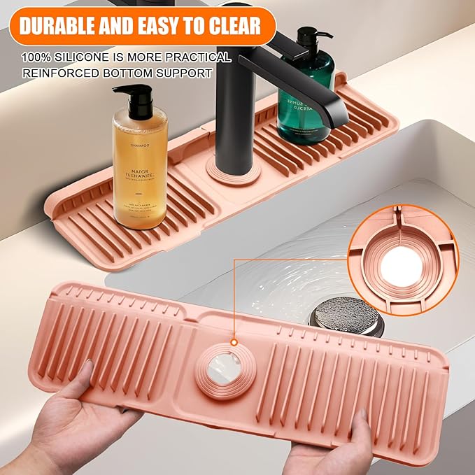 Pink 24" Button Style Faucet Drip Catcher – Silicone Faucet Mat