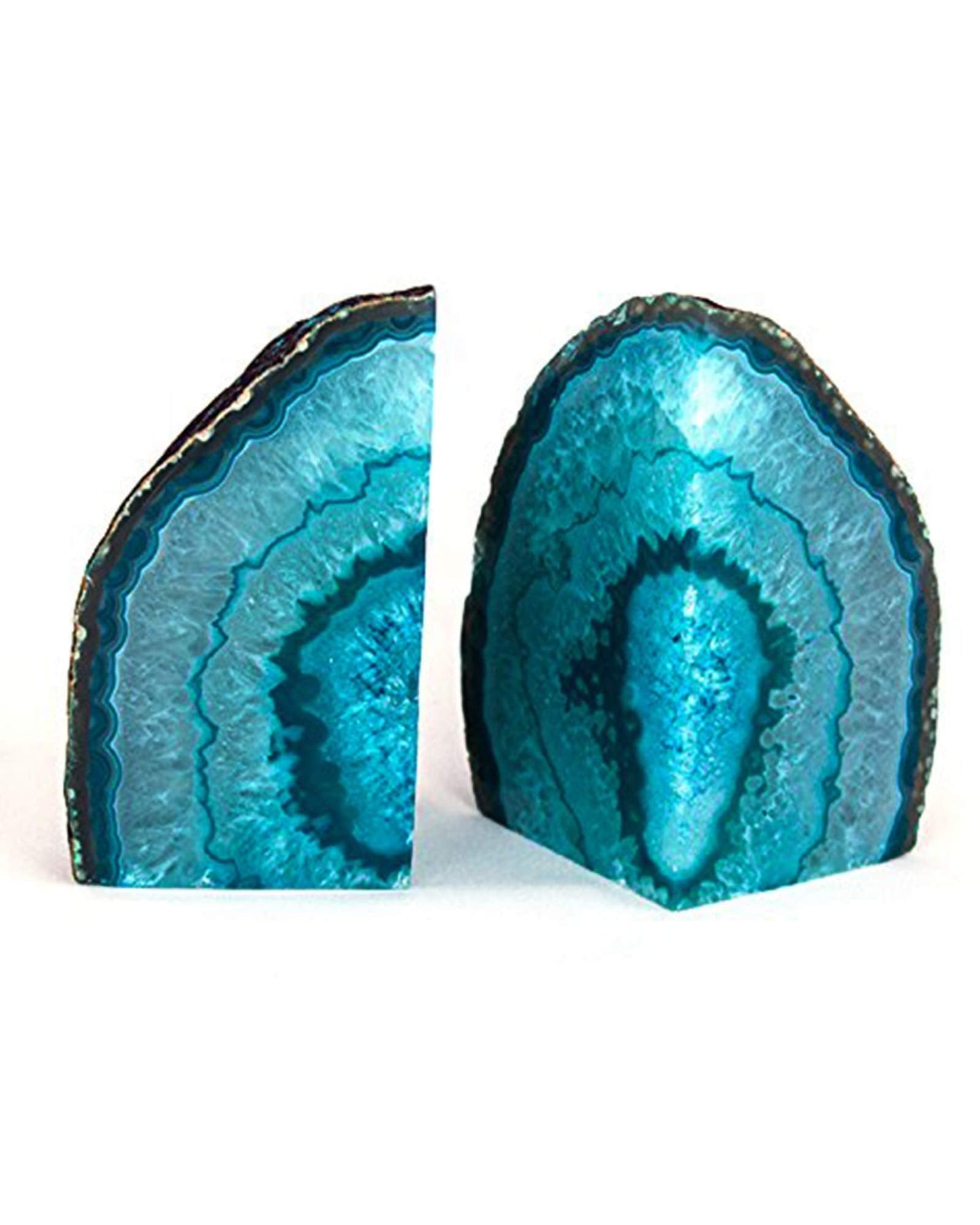AMOYSTONE Teal Agate Bookends 2-3 lbs & Rose Quartz Book Ends 3-4 lbs for Home Office