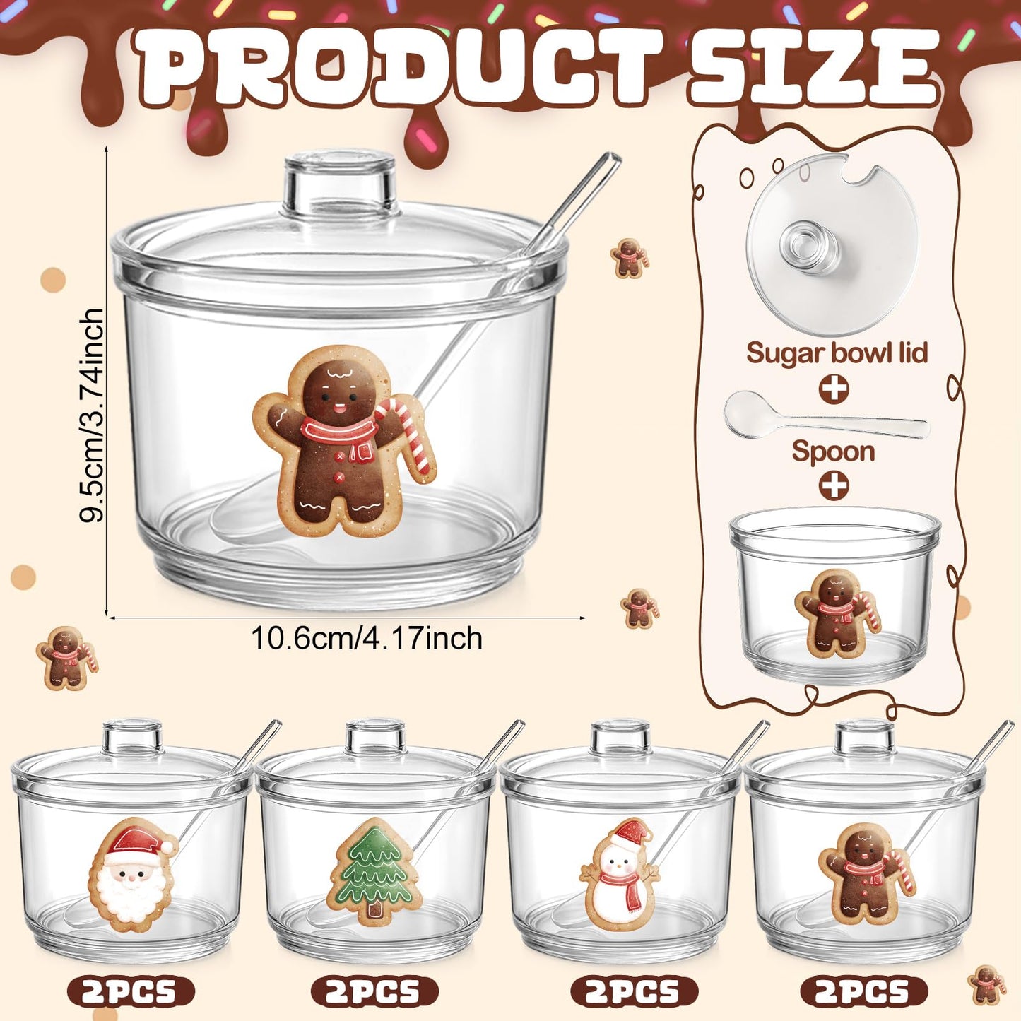 Honeydak 8 Pcs Hot Cocoa Bar Accessories Hot Chocolate Bar Containers Sugar Bowls with Lid and Spoon 12.8 oz Clear Acrylic Bowl Ice Cream Toppings Kit for Condiment Jars Seasoning Box(Stylish)