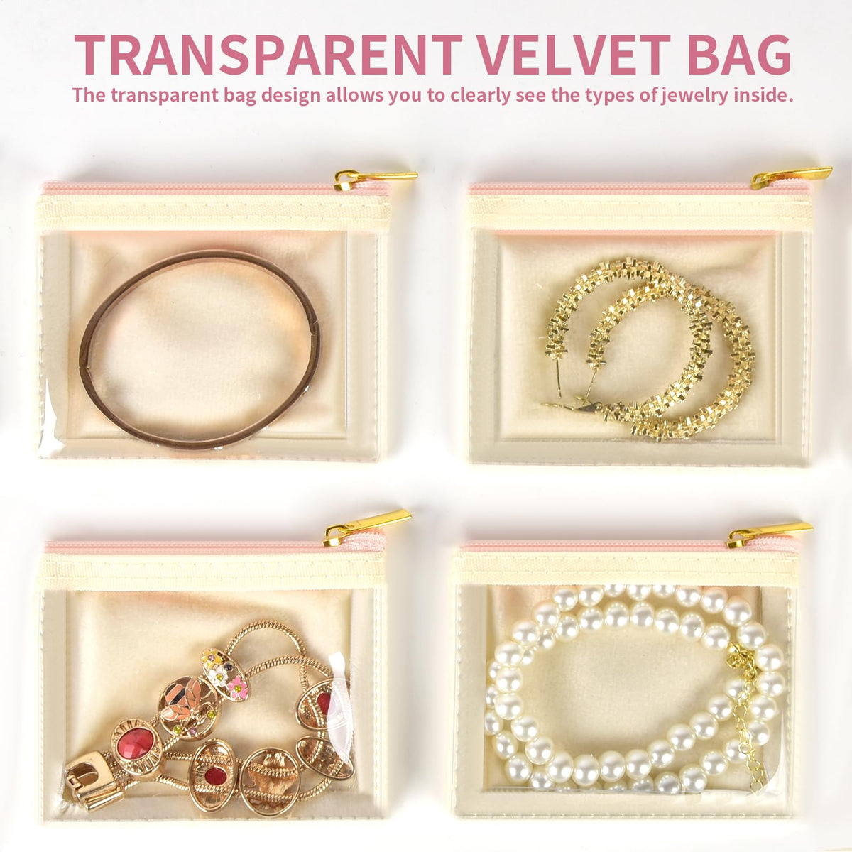 GWCASE Travel Jewelry Case with 8 Clear Tangle-Free Velvet Pouches, Large Capacity Jewelry Organizer Bag with Extra Space for Ring Box Watch, Waterproof PU Leather Pink Box for Women, Long Trips