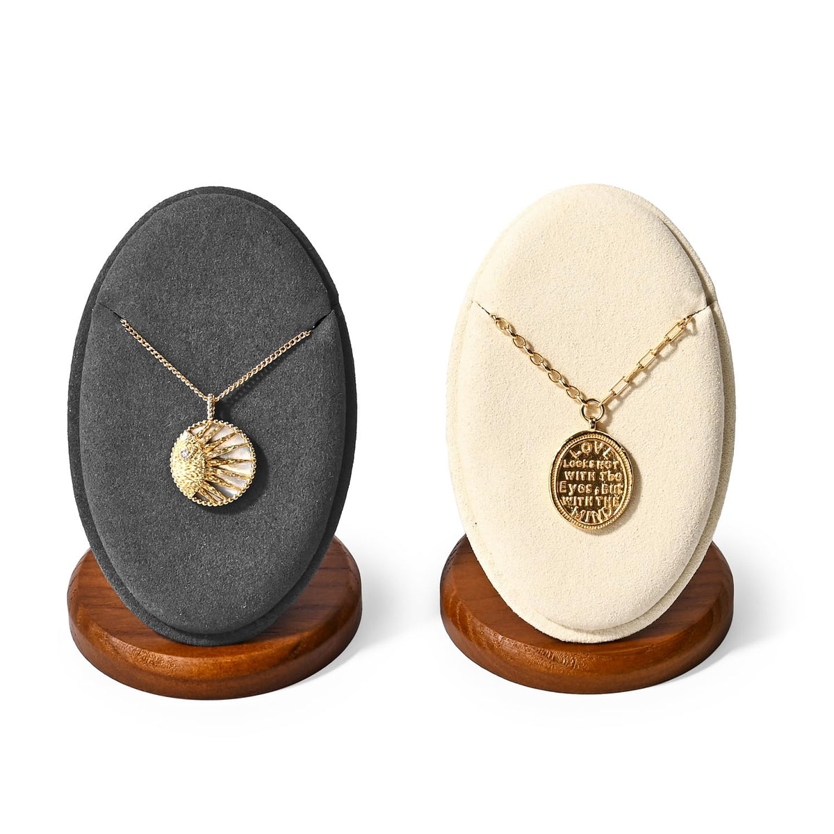 Woodten Solid Wood Necklace Pendant Display Stand Microfiber Jewelry Showcase Stand Display for Pendant Necklace(Grey)