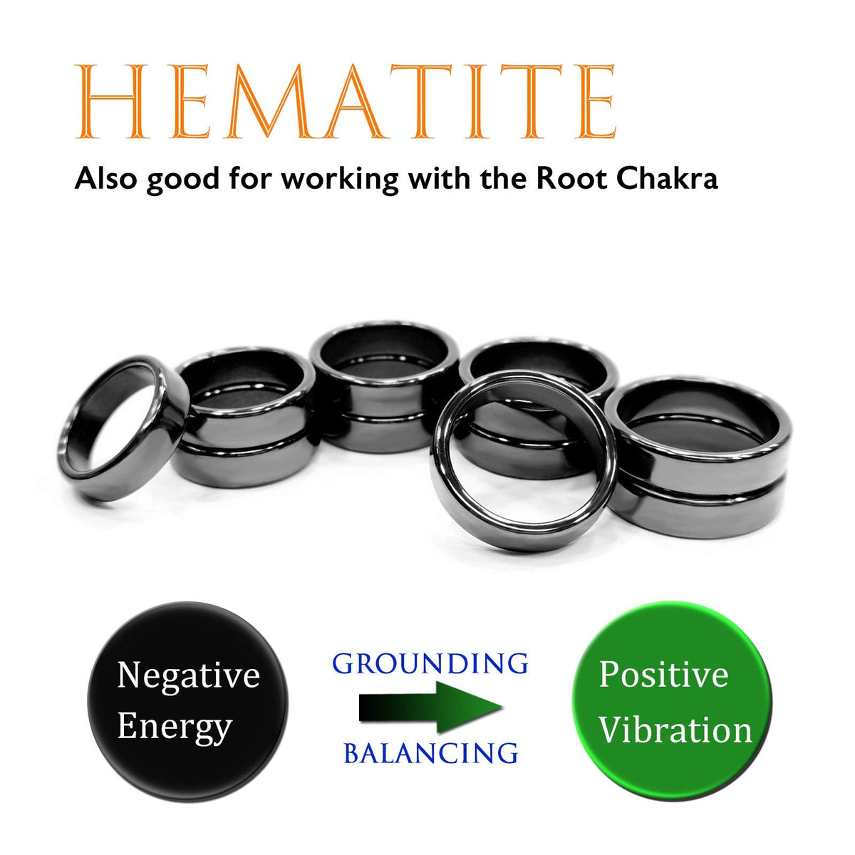 Morchic 10Pcs Pack Magnetic Hematite Stone Rings for Women & Men, Unisex Flat Band Set (6mm Width) - Mixed Sizes 6-12, Chakra Balancing, Polished Gemstone, Gift Ready