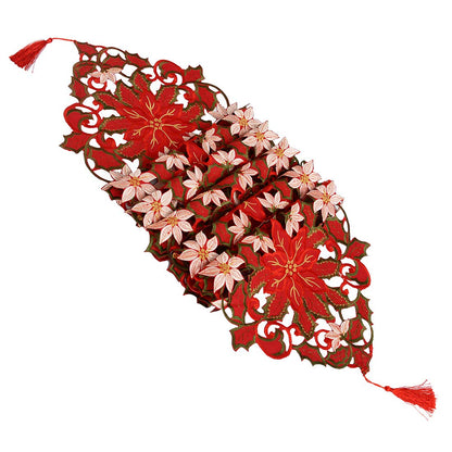 Simhomsen Large Embroidered Christmas Holiday Red Poinsettia Table Runners 13 × 120 Inch