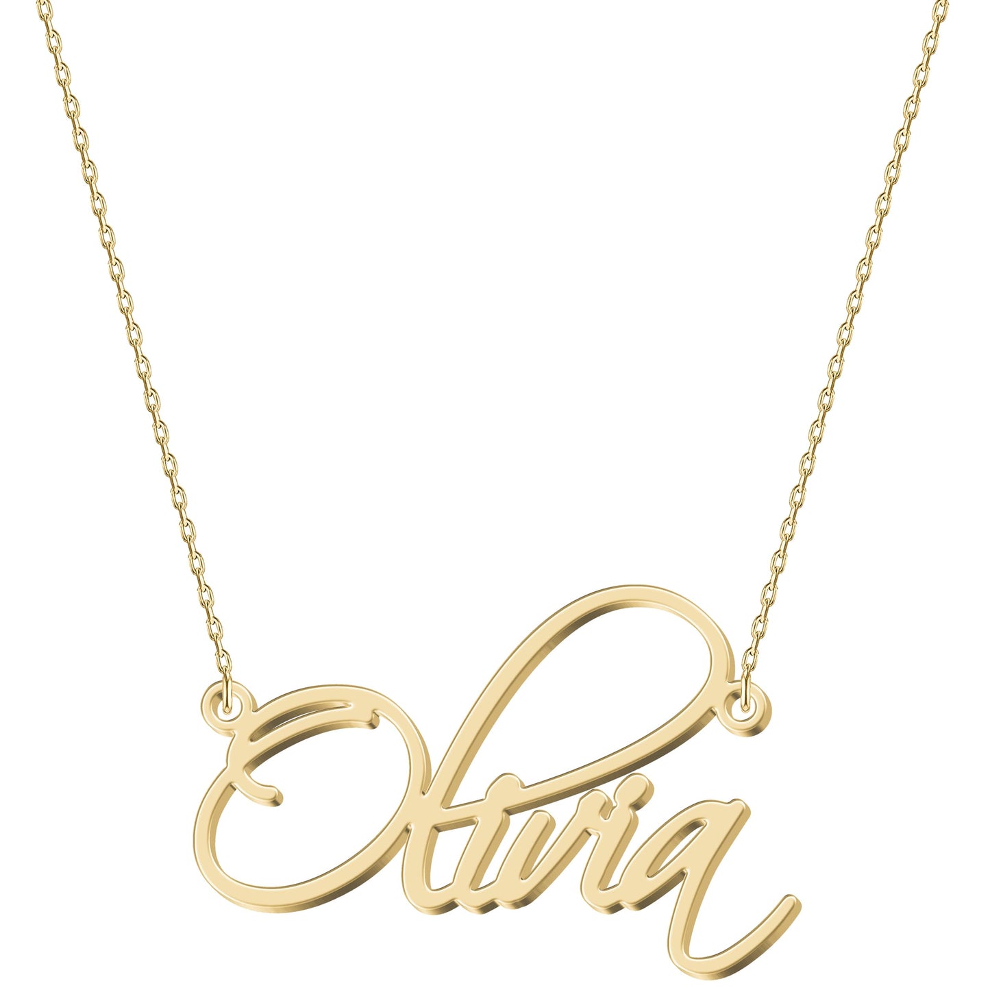 UMAGICBOX Olivia Name Necklace Personalized 18K Gold Plated Stainless Steel, Custom Minimalist Initial Nameplate Pendant for Anniversary Friendship Birthday for Women Girls Teen Kids