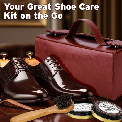 SelfTek Shoe Shine Kit - 15 PCS Shoe Polish Kit, Leather Boot Care Kit with Horsehair Brush and More with Portable Travel Case for Gentle Care Cleaning, Birthday Gifts for Men