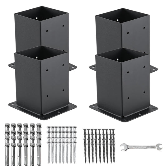 AXWHYS 4x4 Post Base 4 Pcs, (Inner Size 3.6x3.6) Post Anchors, 13GA Thick Solid Steel & Black Powder Coated,Deck Post Brackets Support Deck Base Plate Pergola Brackets Fence Kit Mailbox Mount