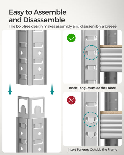 SONGMICS 5-Tier Heavy-Duty Shelving Units, Set of 2 Steel Shelving Units for Storage, Boltless Assembly, for Garage, Shed, Load Capacity 875 kg, 40 x 90 x 180 cm, Silver GLR040E02