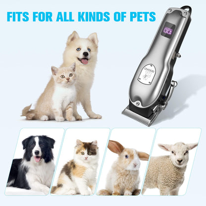 Gooad Dog Clippers for Grooming for Heavy Thick Hair&Coats,Low Noise Dog Hair Trimmer,Rechargeable Cordless Pet Shaver with Stainless Steel Blade, Dog Grooming Kit for Small Large Dogs Pets (Sliver)