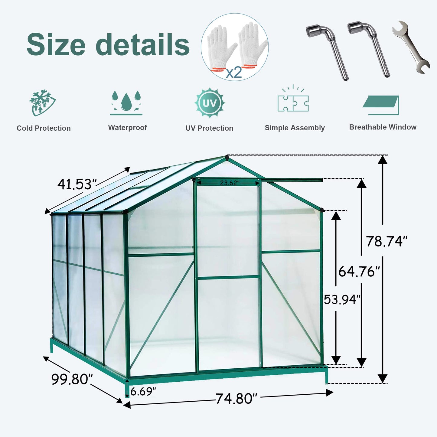 KEIKI 6x8 FT Polycarbonate Greenhouse Heavy Duty Walk-in Outdoor Garden Kit with Aluminum Frame, Sliding Door, Adjustable Roof Vent, Rain Gutter, UV Resistant All Season Backyard Green