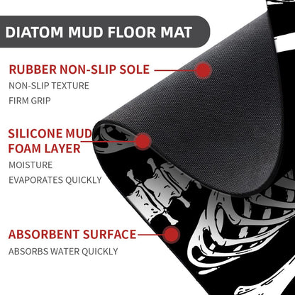 ZHUZHISHAN Diatomaceous Earth Bath Mat,Black Funny Skull Non-Slip Volume Super Absorbent Fast Drying for Bathroom Kitchen Door mat,Eco-Friendly Easy to Clean 16×24Inch (40 * 60cm)