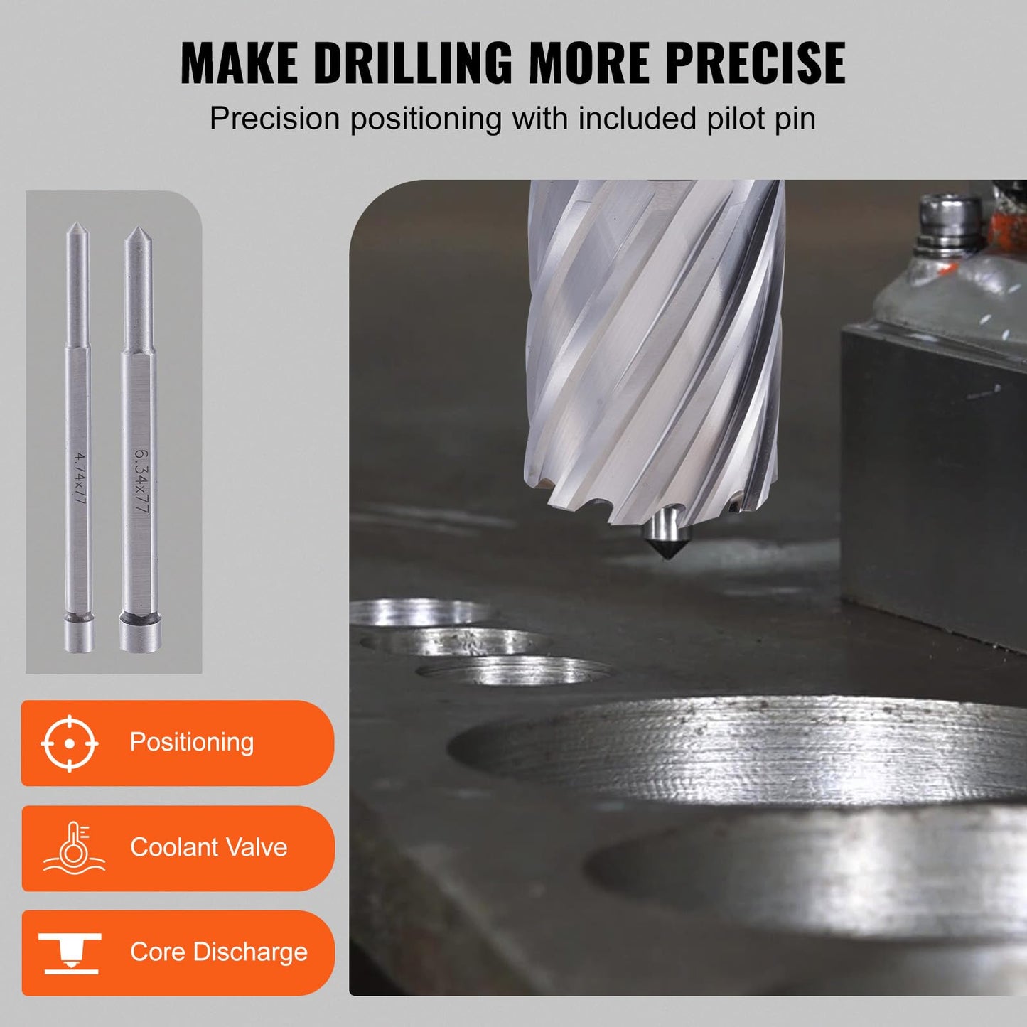 VEVOR Annular Cutter Set, 13 pcs Weldon Shank Mag Drill Bits, 1" Cutting Depth, 7/16" to 1-1/16" Cutting Diameter, M2AL HSS, 2 Pilot Pins, Hex Wrench and Portable Case, for Using with Magnetic Drills