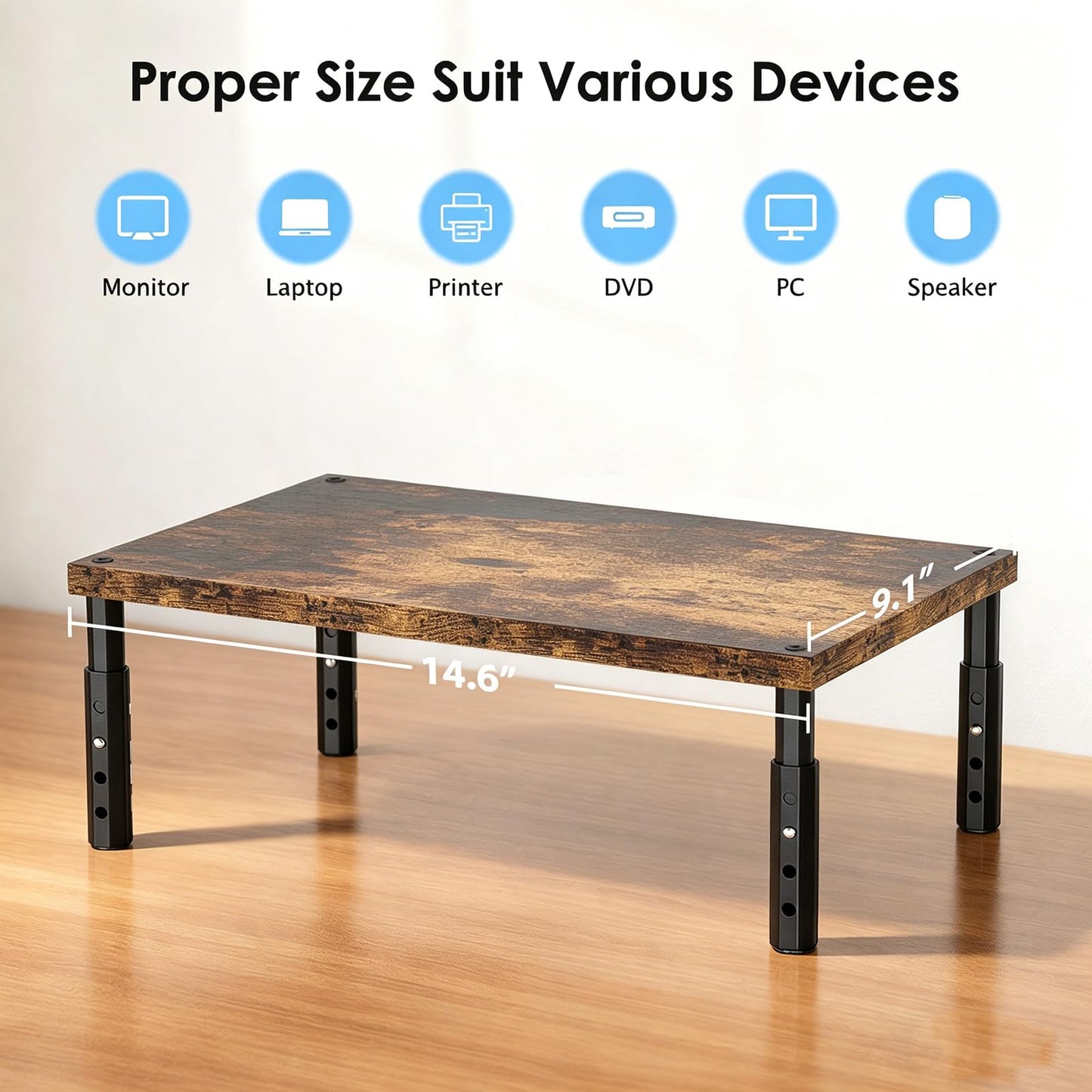 OPNICE Adjustable Monitor Stand Riser for Desk, Computer & Laptop Stand, Desk Organizers and Accessories, Office Desk Accessories & Workspace Organizer for Home Office, Brown Wood