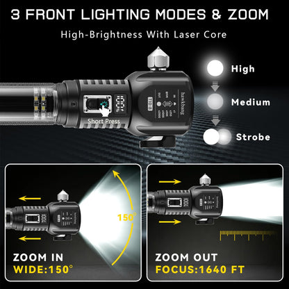 hawkbang 18-in-1 Solar/USB Rechargeable Car Emergency Flashlight Tool - Auto Safety Hammer Glass Breaker, Seatbelt Cutter, Flameless Fire Starter, SOS Alarm, Power Bank, Survival Gear, Driver Gifts