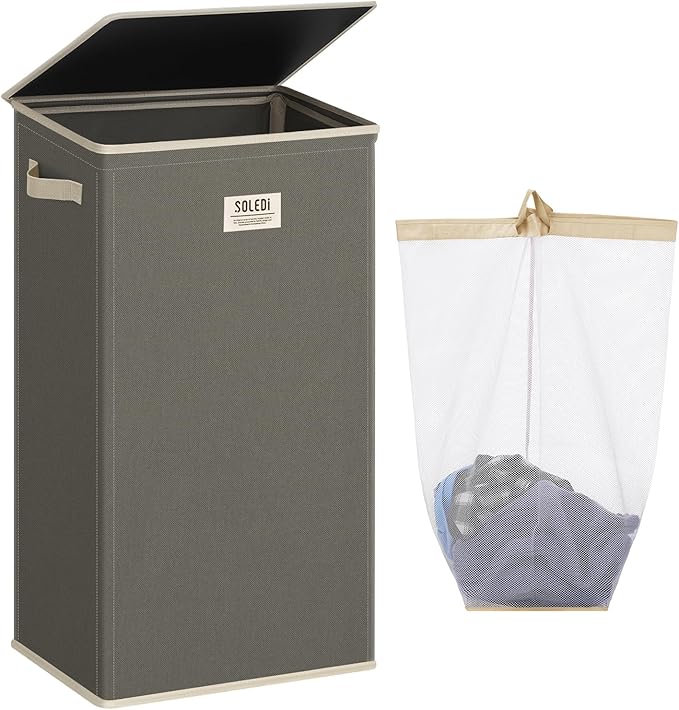 SOLEDI Laundry Hamper with Lid 100L Large & Tall Collapsible Laundry Basket
