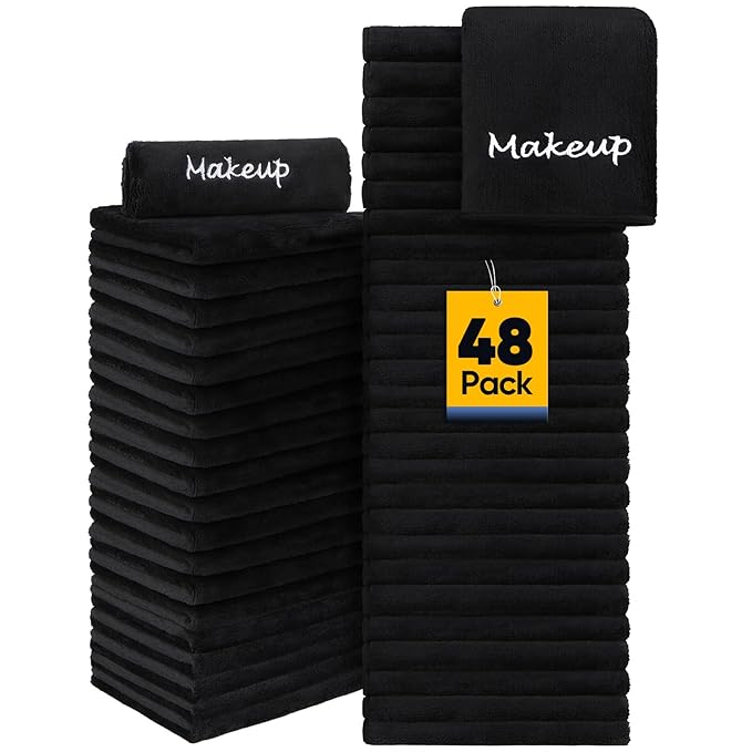 Makeup Remover Cloth, 48 Pack Black Facial Wash Cloths, Soft Coral Fleece